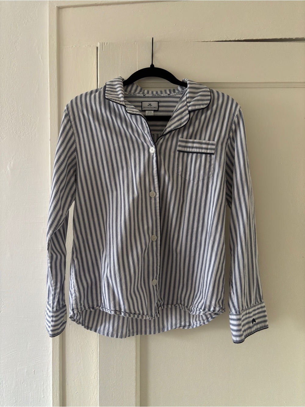 Petite Plume Blue & White Stripe Button-Front Pajama Top